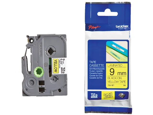Labeltape Brother P-touch TZe-621 standaard 9mm zwart op geel