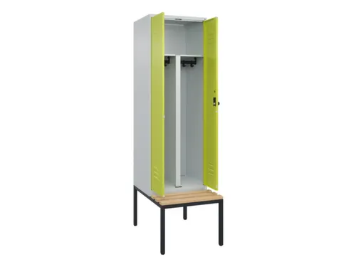 PBM-locker met bank,HxBxD 2120x600x815mm,2vak,vak B 300mm,draaigrendel
