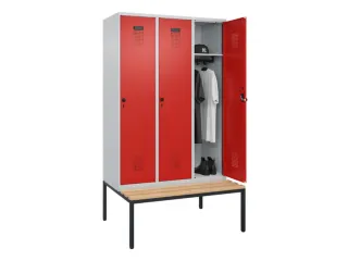 locker met bank,HxBxD 2120x1200x815mm,3vak,vak B 400mm,draaigrendel - 1