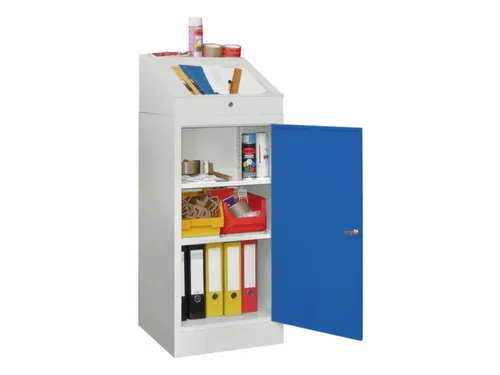 Lessenaarkast 1095/1270x 500x 500mm 2legborden Ral7035 Front Ral5010