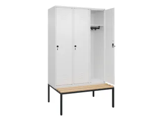 locker met bank,HxBxD 2120x1200x815mm,3vak,vak B 400mm,draaigrendel - 2