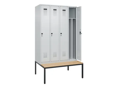 locker met bank,voor scheiding van kleding,HxBxD 2120x1200x815mm,4vak