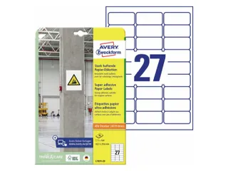 Avery Zweckform L7874 Sterk klevende etiketten A4 63,5x29,6mm 540 stuk - 1
