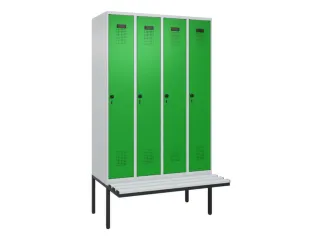 locker met bank,HxBxD 2120x1200x815mm,4vak,vak B 300mm,draaigrendel - 2
