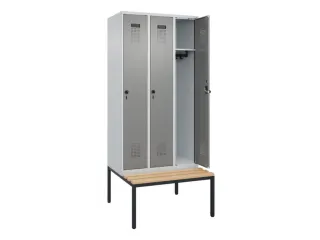 locker met bank,HxBxD 2120x900x815mm,3vak,vak B 300mm,draaigrendel - 2