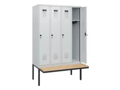 locker met bank,HxBxD 1950x1200x815mm,4vak,vak B 300mm,draaigrendel
