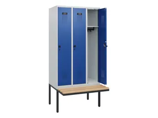 locker met bank,HxBxD 1950x900x815mm,3vak,vak B 300mm,draaigrendel - 1