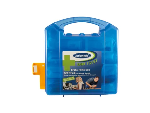 verbandkoffer,DIN 13157,kunststof blauw/transparant,m. wandhouder