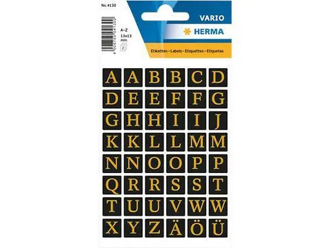 Etiket Herma 4130 13x13mm Letters A-Z Goud op Zwart
