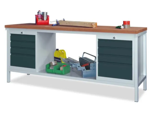 Werkbank 900x1500x700mm 8laden Frame/behuizing Ral7035 Front Ral5010