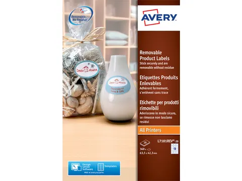 Etiket Avery L7101REV-20 63.5x42.3mm afneembaar mat wit 360stuks