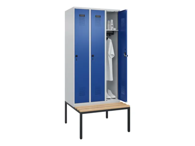 locker met bank,HxBxD 2120x900x815mm,3vak,vak B 300mm,draaigrendel