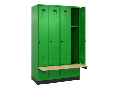 locker met bank,HxBxD 1950x1200x815mm,4vak,vak B 300mm,draaigrendel