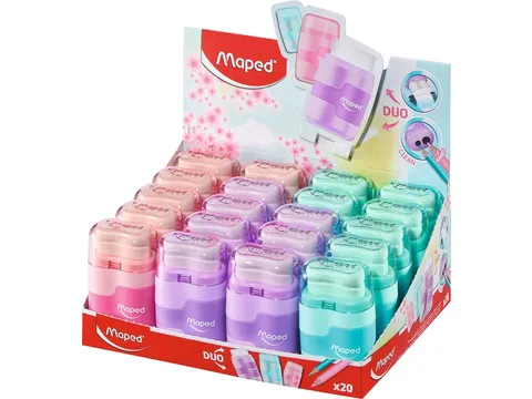 Puntenslijper Maped Connect 2-gaats met gum display à 20 stuks pastel