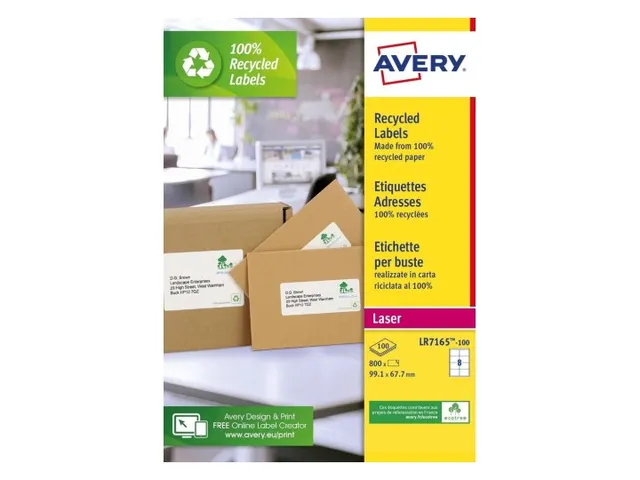 Verzendetiket Avery LR7165-100 99.1x67.7mm Recycled Wit 800 Stuks