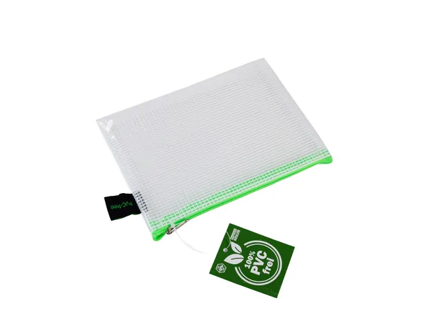 etui A6 PVC-vrij transparant met neon groene ritssluiting