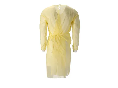 Pp Non Woven Isolatieschort Geel Pe Coating Tricot Manchet 100 Stuks