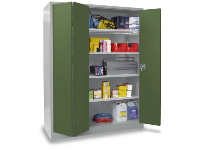 Vouwdeurkast 1950x1200x500mm 4legborden Verzinkt Ral7035 Front Ral6011