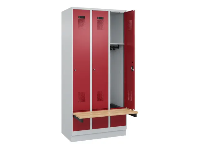 locker met bank,HxBxD 1950x900x815mm,3vak,vak B 300mm,cilinderslot