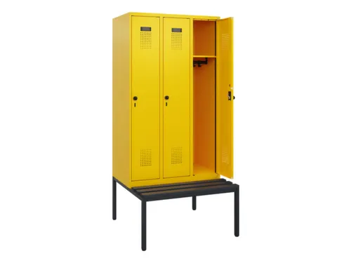 locker met bank,HxBxD 1950x900x815mm,3vak,vak B 300mm,draaigrendel