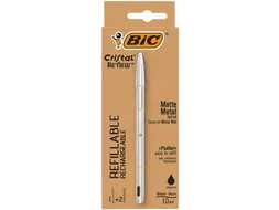 Balpen Bic Cristal Re-new medium zilver + 2 vullingen zwart