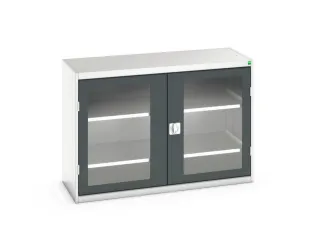 vitrinekast 900x1300x550mm 2xStalen bodem romp RAL7035 front RAL7016 - 1