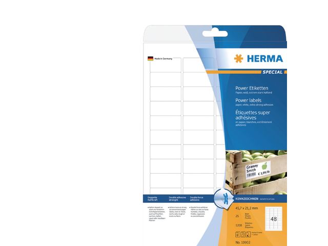 Etiket HERMA Power 10902 45.7x21.2mm wit 1200stuks | HermaLabels.be