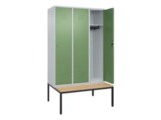 locker met bank,HxBxD 2120x1200x815mm,3vak,vak B 400mm,cil.-slot - 2