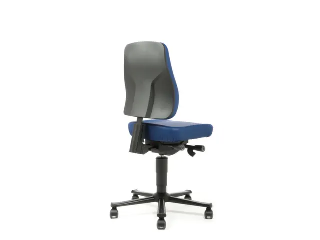Werkplaatsstoel,zitting kunstleer blauw