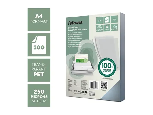 Voorblad Fellowes A4 PET 250 micron recycled transparant