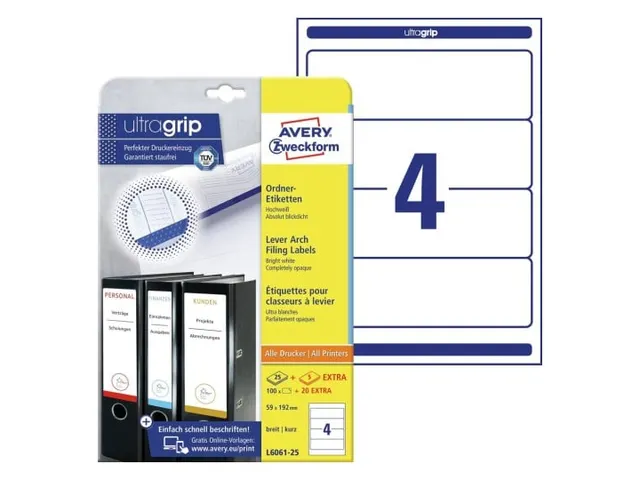 Rugetiket Avery Zweckform breed 192x59mm Wit L6061 120 stuks