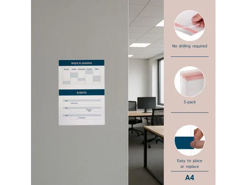 Zelfklevende Posterhouder A4 Multi-Surface Voor Glad set van 5 stuks
