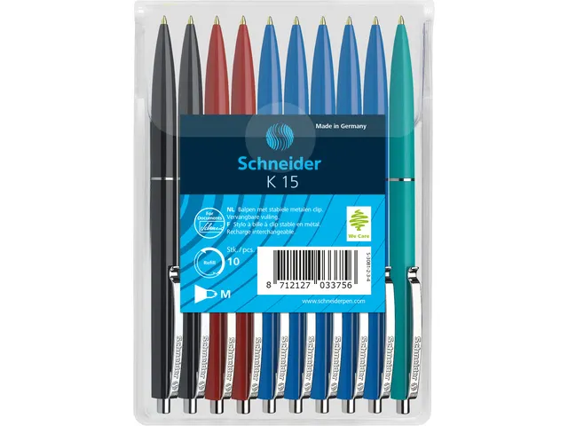stylo bille Schneider K15 10pces. Couleurs assorties dans une pochette