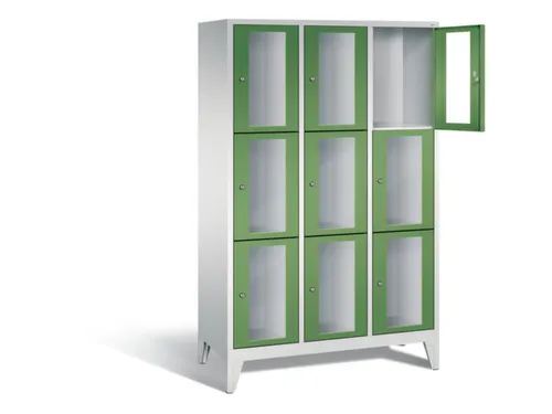 lockerkast 1850x1200x500mm 3x3 vakken Cilinderslot Poten, RAL7035
