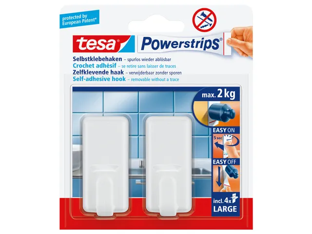 Haken tesa Powerstrips LARGE Classic zelfklevend verwijderbaar wit 2 s