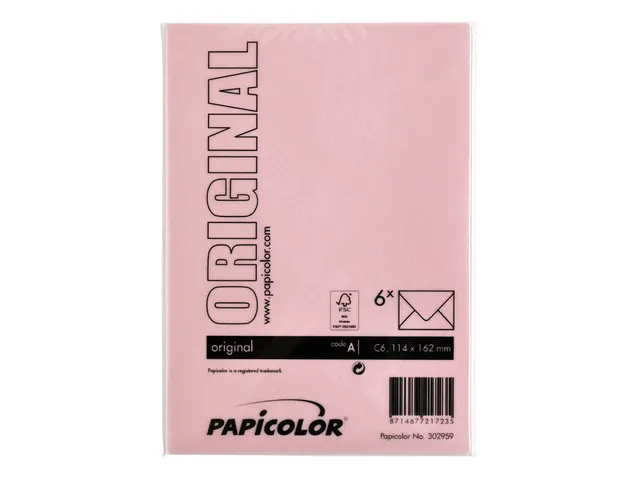 Envelop Papicolor C6 114x162mm babyroze pak à 6 stuks