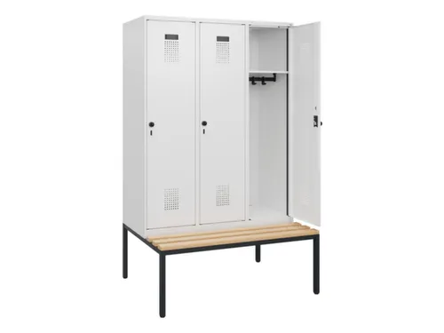 locker met bank,HxBxD 1950x1200x815mm,3vak,vak B 400mm,draaigrendel