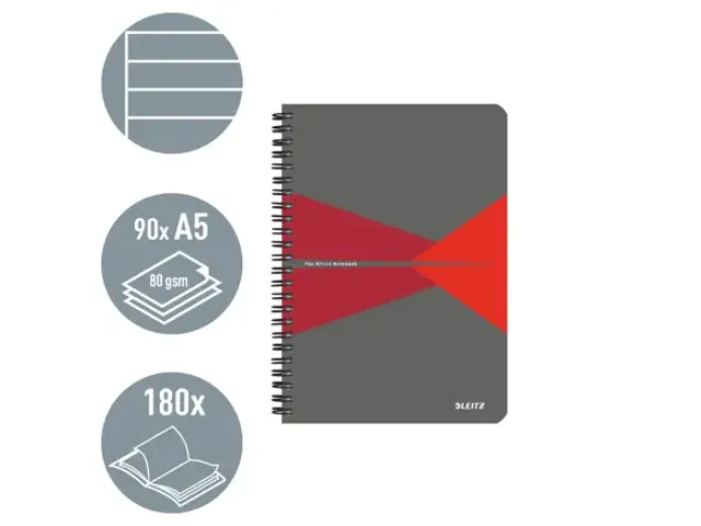 Notitieboek Leitz Office A5 lijn 180pag grijs rood