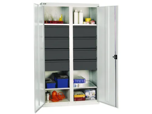 Materiaalkast 1800x1000x500mm 4legborden Uitschuifbaar 8laden Grijs