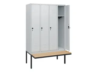 locker met bank,HxBxD 1950x1200x815mm,4vak,vak B 300mm,draaigrendel - 2