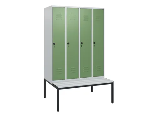 locker met bank,HxBxD 1950x1200x815mm,4vak,vak B 300mm,draaigrendel