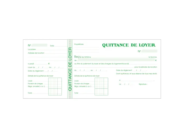 Carnet à souche Quittances de loyer 50 feuillets - Format horizontal