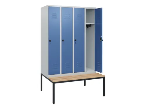 locker met bank,HxBxD 1950x1200x815mm,4vak,vak B 300mm,draaigrendel