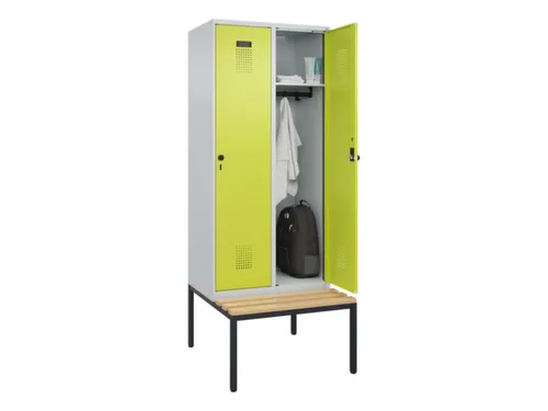 locker met bank,HxBxD 2120x800x815mm,2vak,vak B 400mm,draaigrendel