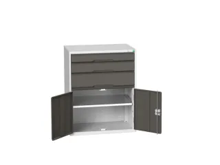 ladekast HxBxD 1000x800x550mm 3laden 2deuren RAL7035 front RAL7016 - 1