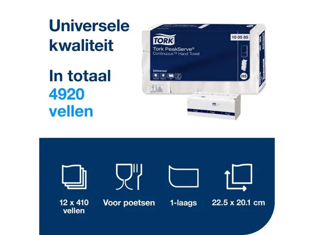 Tork 100585 Peakserve Continue Handdoek 1-laags Wit H5 Universal
