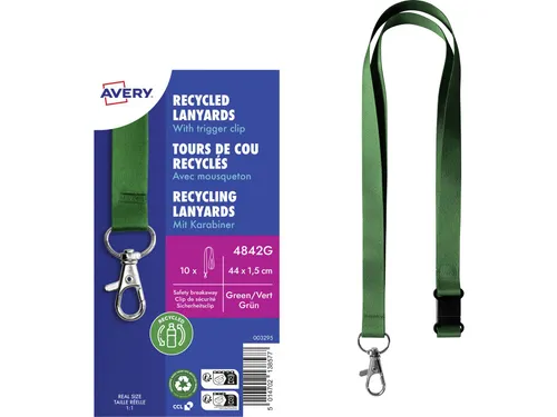 Lanyard Avery rPET groen 440x15mm met karabijnhaak 10 stuks