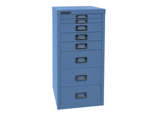 kantoor-ladekast HxBxD 590x279x380mm 8 laden romp + front blauw staal