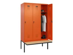 locker met bank,HxBxD 2120x1200x815mm,3vak,vak B 400mm,draaigrendel