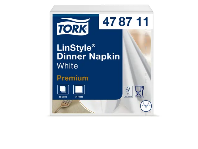 Servetten Tork 478711 LinStyle 1-laags 39x39cm wit 1/4 vouw 50st.